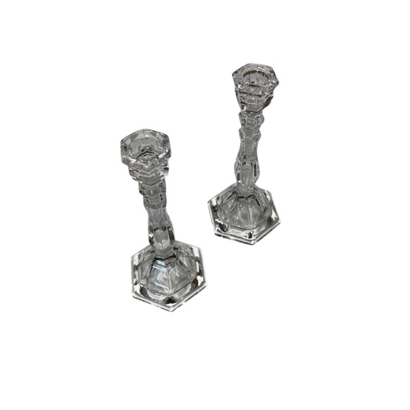 Unbranded Crystal Candle Holders Set of 2 Candle Sticks Clear Formal Dining - Picture 2 of 5